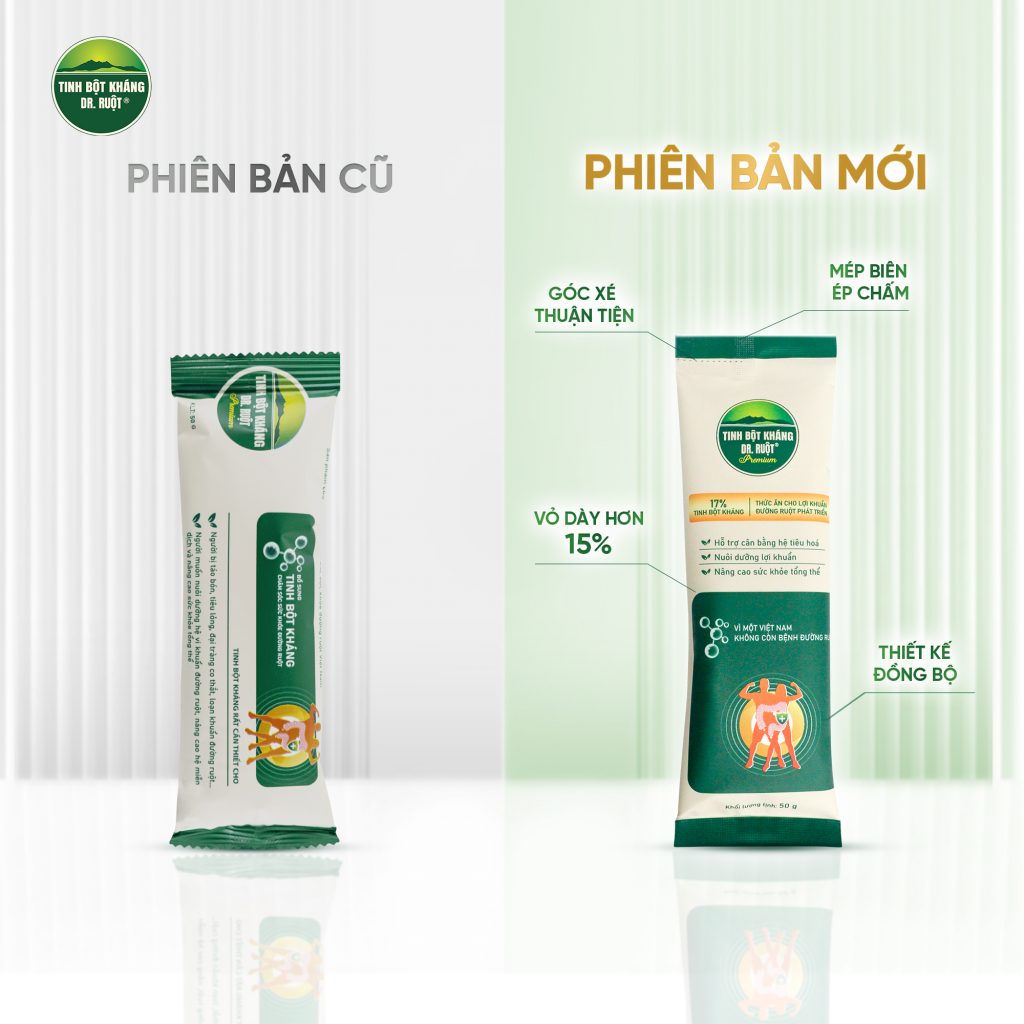 Phân biệt Tinh bột kháng DR. RUỘT Premium mẫu mới và cũ