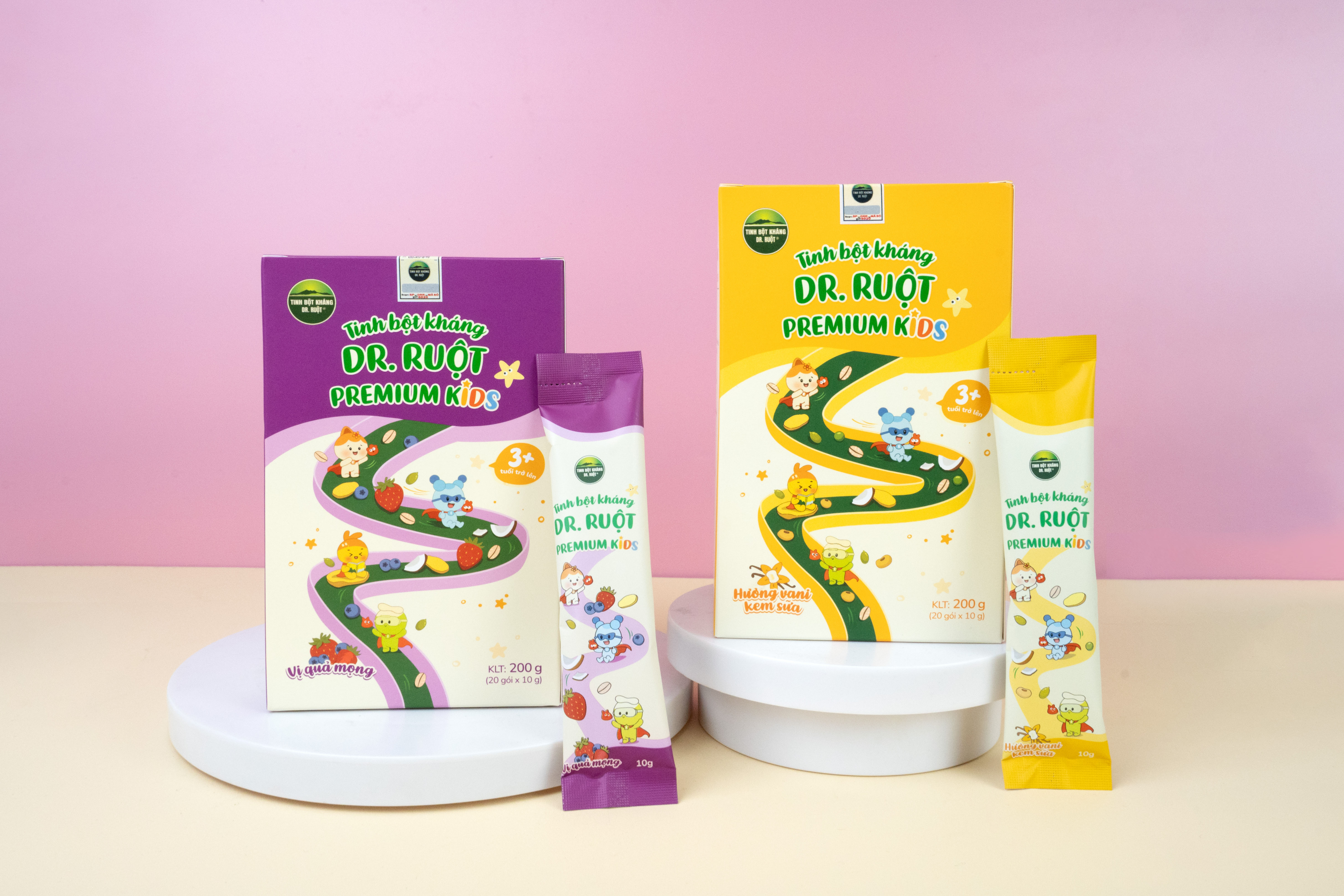 Tinh bột kháng DR. RUỘT Premium Kids với 2 vị Vani & Mixed Berries
